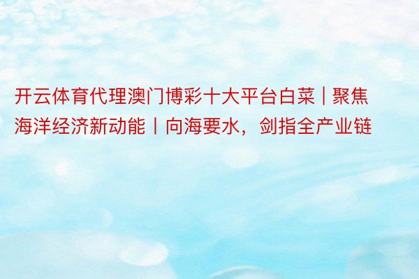 开云体育代理澳门博彩十大平台白菜 | 聚焦海洋经济新动能丨向海要水，剑指全产业链