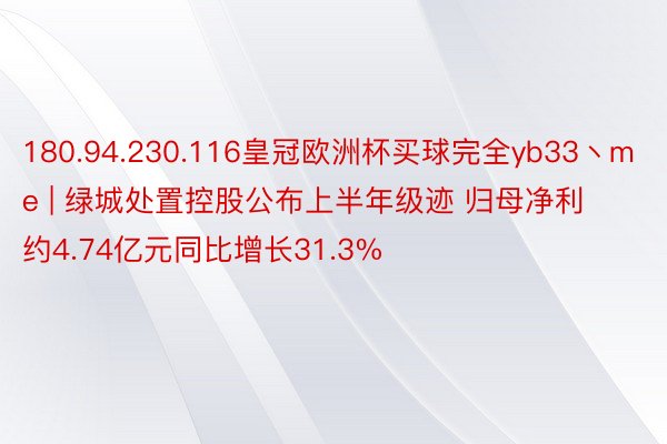 180.94.230.116皇冠欧洲杯买球完全yb33丶me | 绿城处置控股公布上半年级迹 归母净利约4.74亿元同比增长31.3%