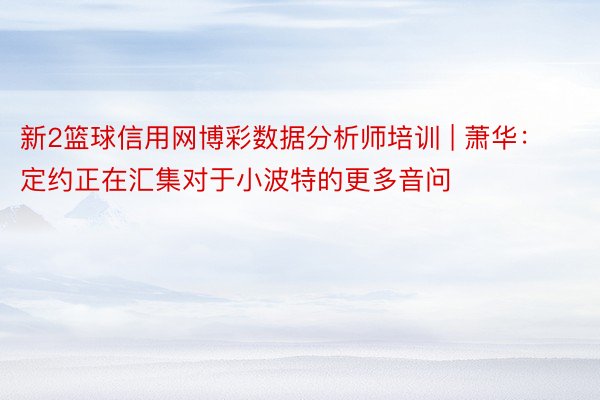 新2篮球信用网博彩数据分析师培训 | 萧华:定约正在汇集对于小波特的更多音问