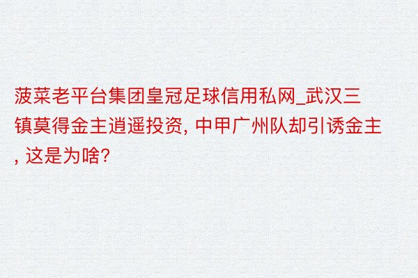菠菜老平台集团皇冠足球信用私网_武汉三镇莫得金主逍遥投资, 中甲广州队却引诱金主, 这是为啥?