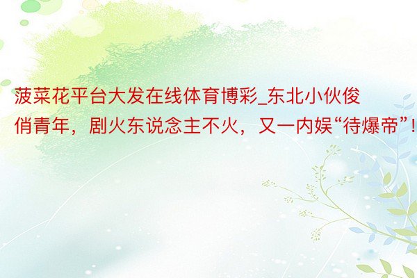 菠菜花平台大发在线体育博彩_东北小伙俊俏青年，剧火东说念主不火，又一内娱“待爆帝”！