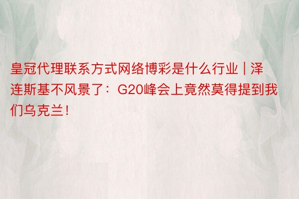 皇冠代理联系方式网络博彩是什么行业 | 泽连斯基不风景了：G20峰会上竟然莫得提到我们乌克兰！